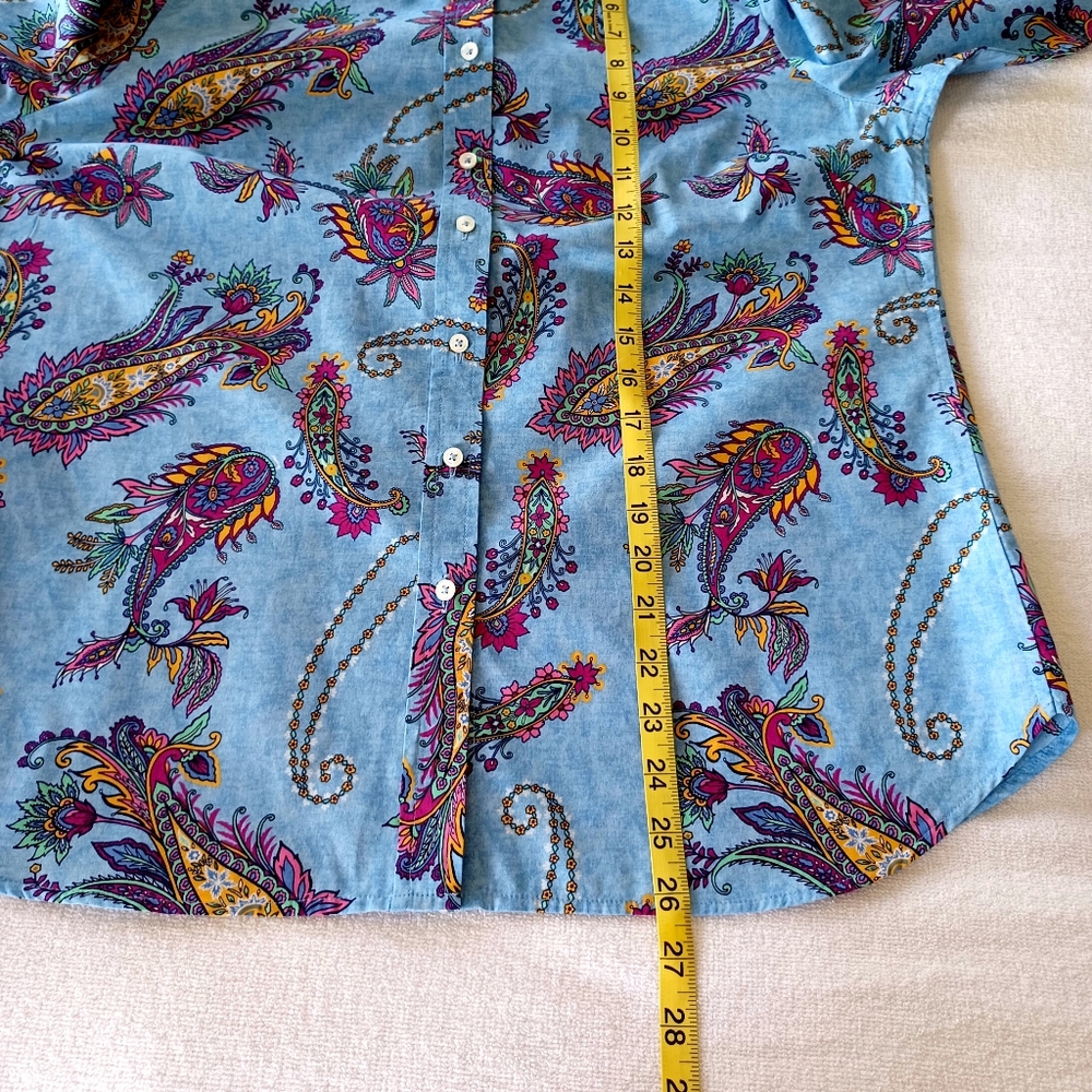 Talbots Cotton Button Front Shirt - Swirly Paisley, Size Lp - Picture 13 of 16